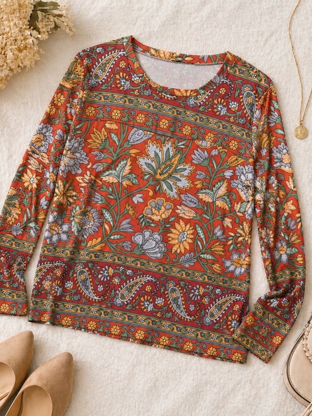 Izuria Floral Boho Top Long Sleeve Size L